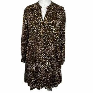 NWT Zara Denim Leopard Print Babydoll Dress with long sleeves